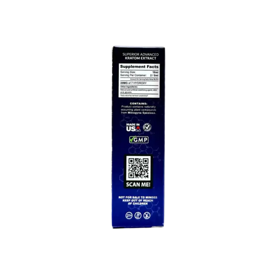 Blue product box with a QR code and supplement facts panel.