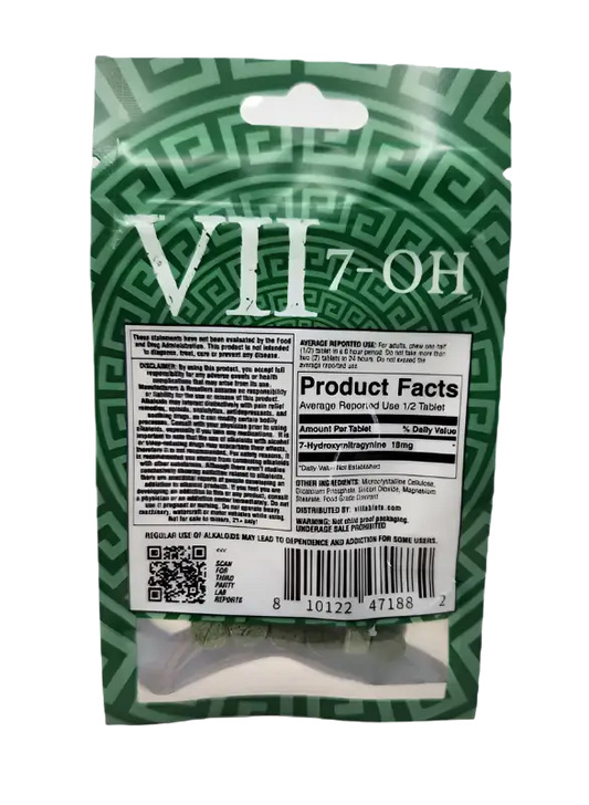 Green and white product package with ’VII’ branding and nutritional information.