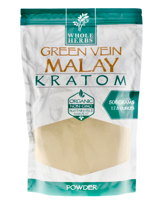 WHOLE HERBS KRATOM POWDER 500G / 17.5OZ - MALAY GREEN VEIN - Seven Tech