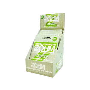 Box of Zohm extra strength natural tablets.